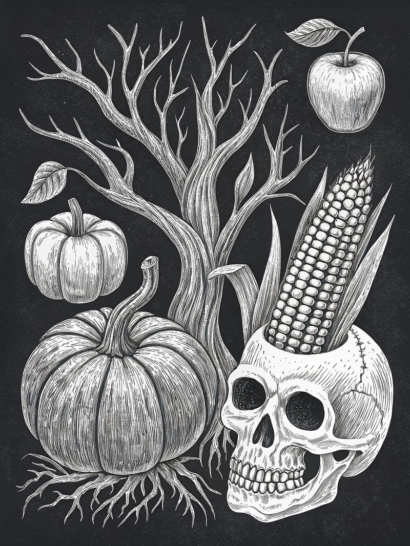 Eerie Fall Harvest Halloween Illustrations