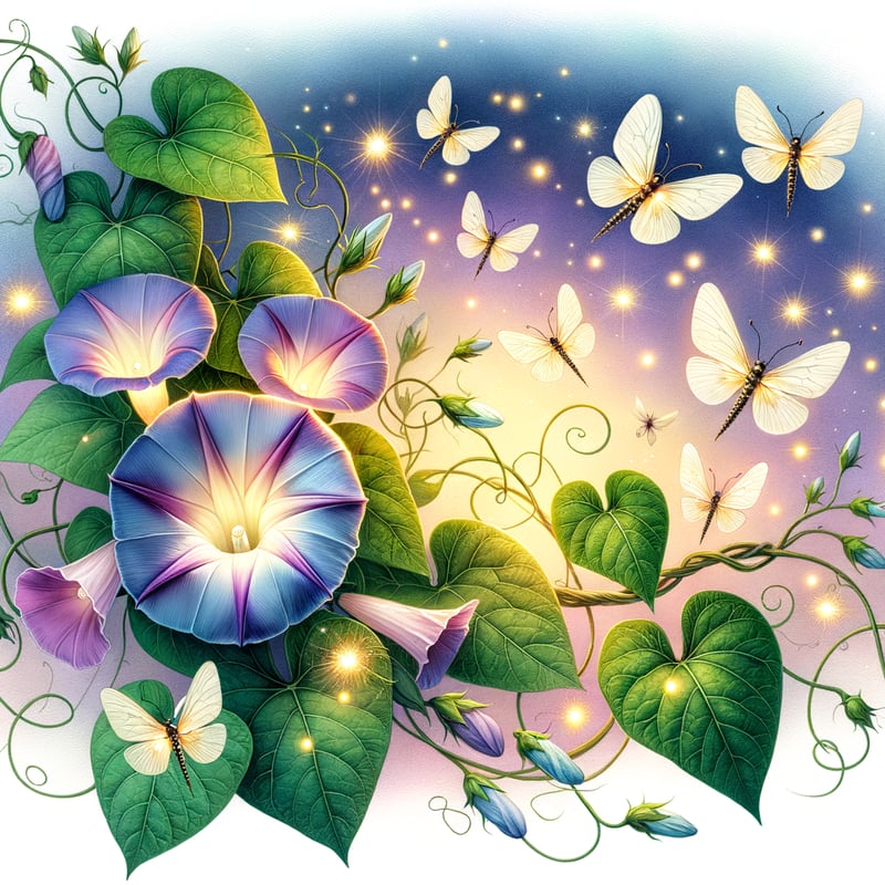 Watercolor Fireflies and Morning Glories