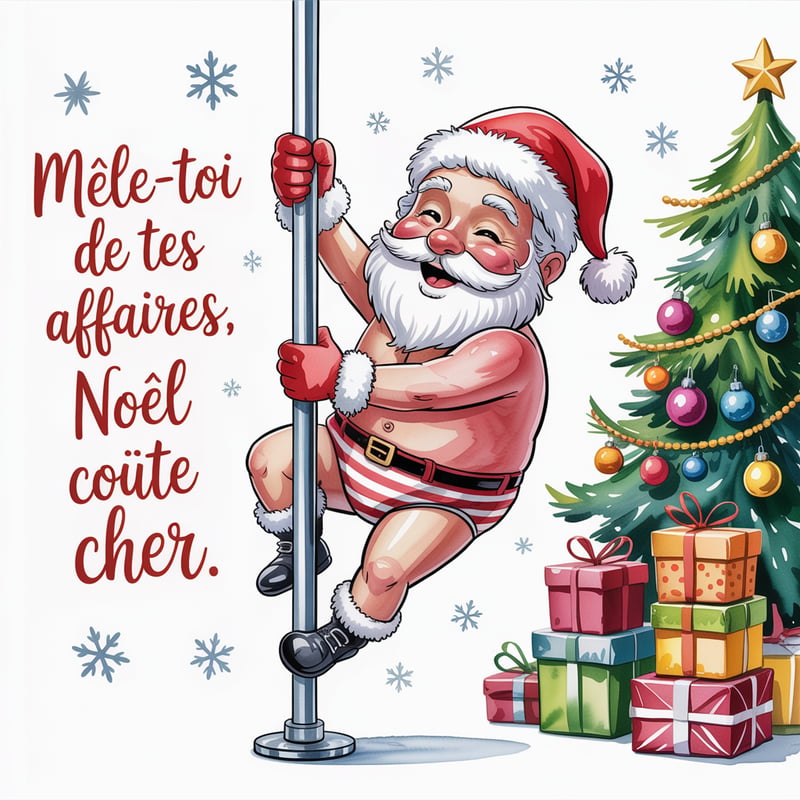 Playful Santa Pole Dancing Illustration