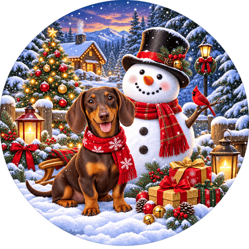 Chocolate Dachshund Snowman Sublimation