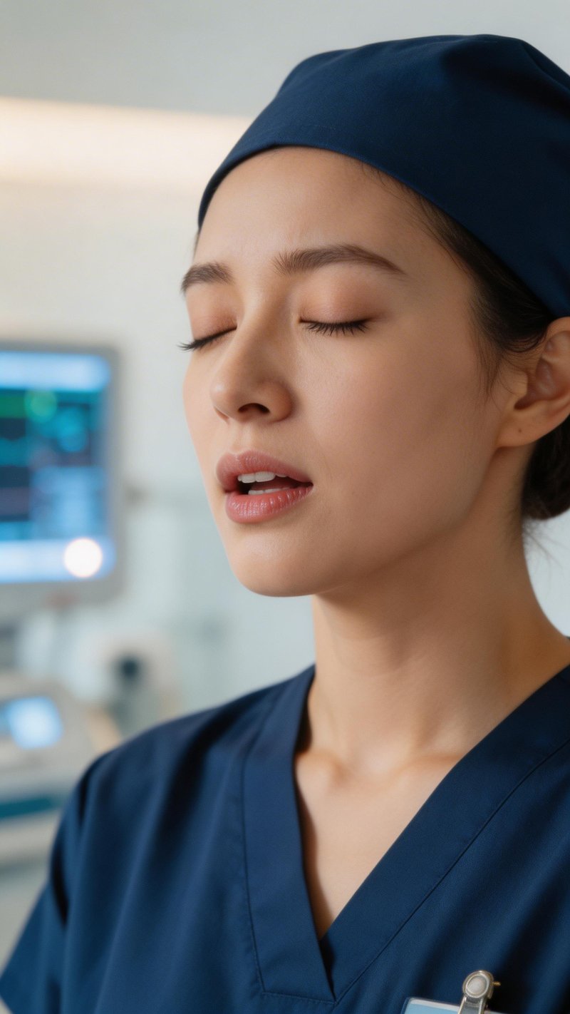 Nurse in Navy Scrubs Praying