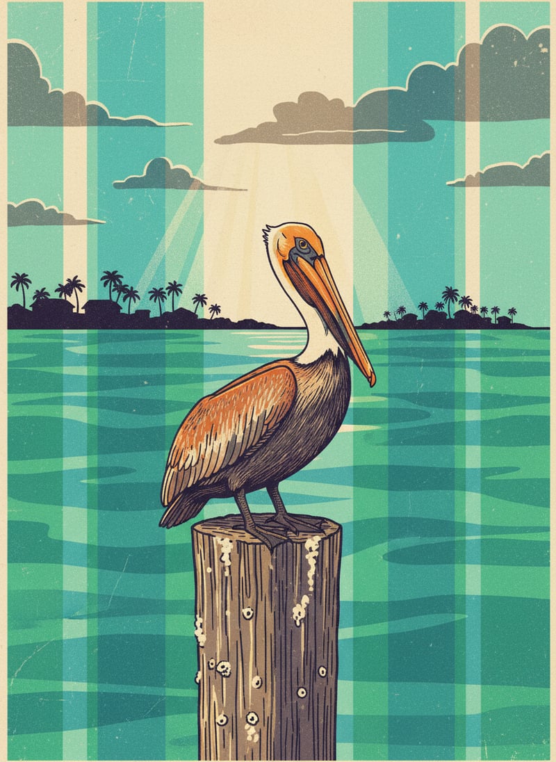 Pelican on Pier by Turquoise Gulf