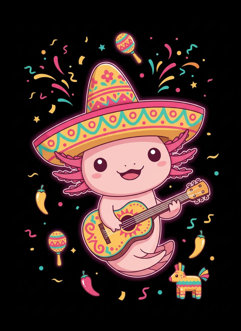 Cute Axolotl Fiesta Cartoon
