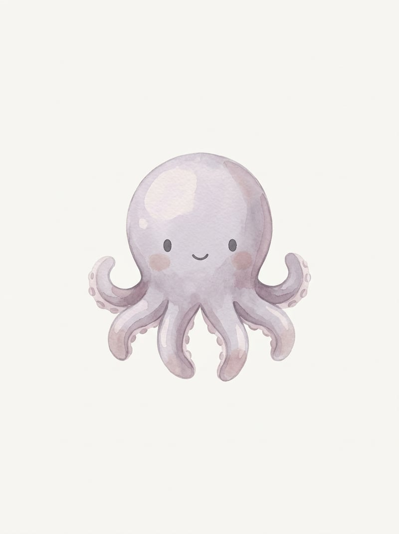 Kawaii Watercolor Baby Octopus