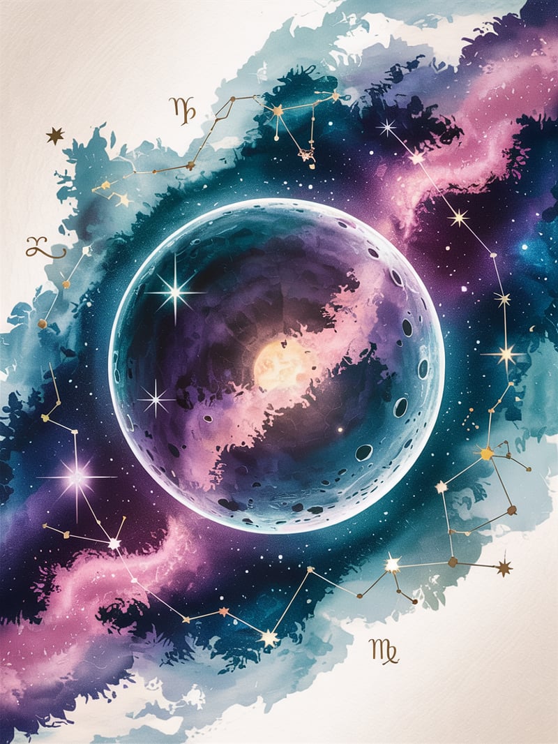 Watercolor Cosmic Moons and Stars