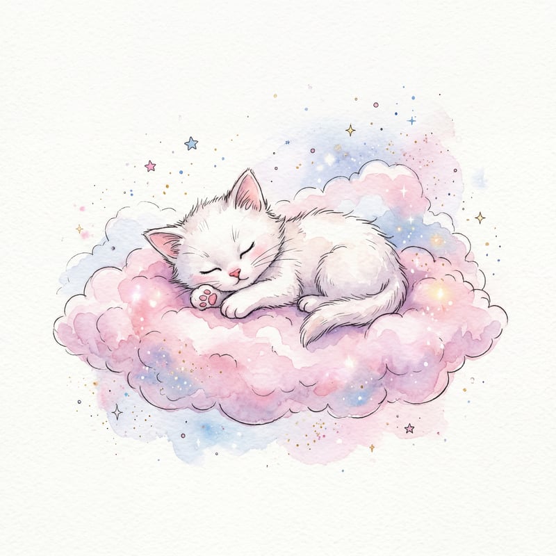 White Kitten on Pink Cloud