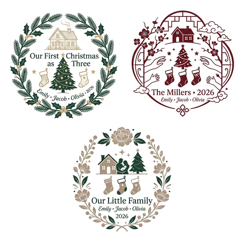 First Christmas Family of Three Designs