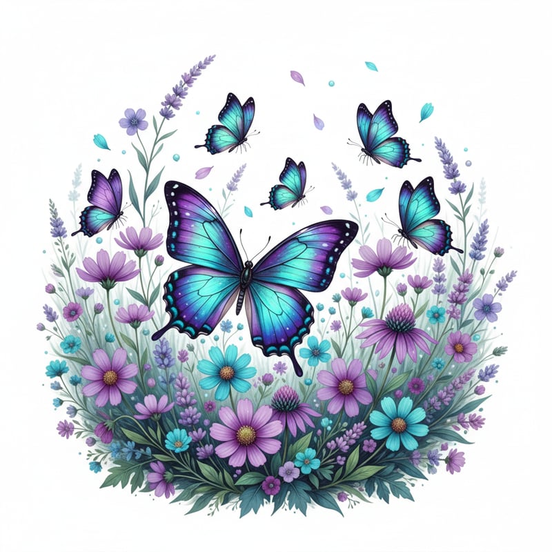 Iridescent Butterfly Meadow Illustration