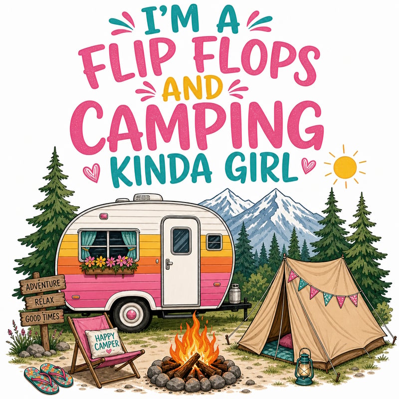 Retro Rainbow Trailer Camping Cartoon