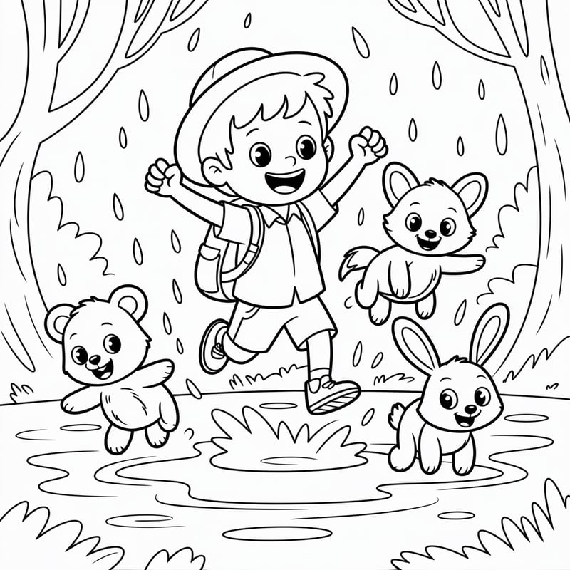 Children's Coloring Page: Alex and Forest Friends