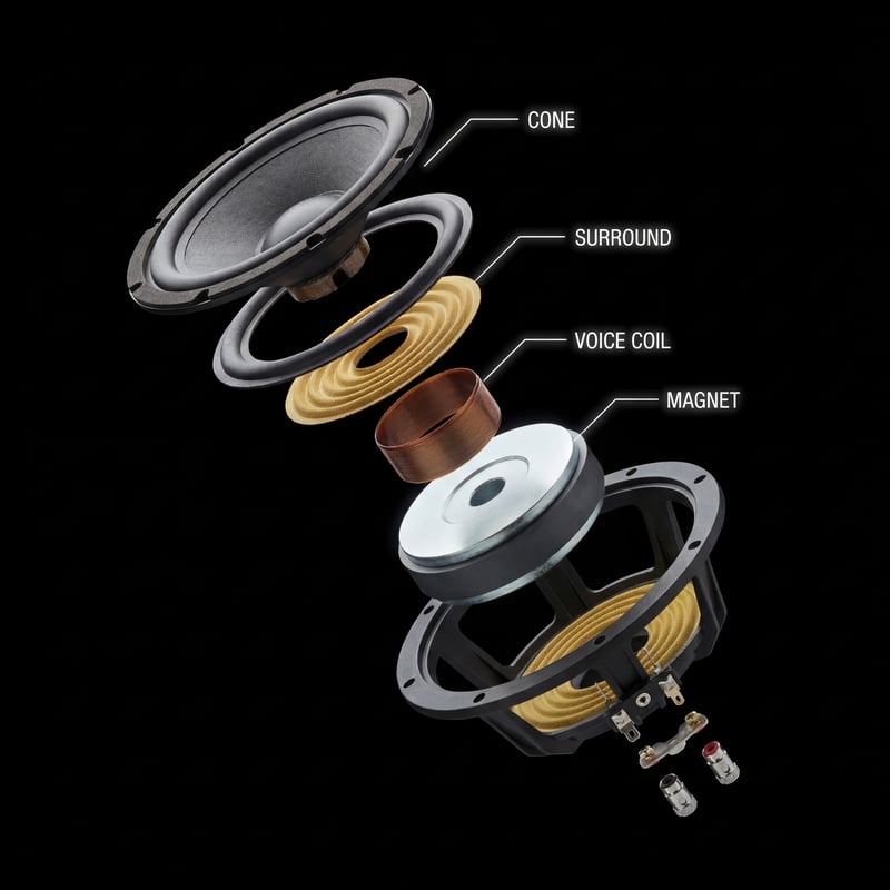 Exploded Speaker Parts on Black