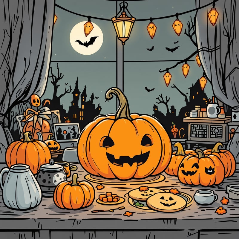 Cute Pumpkin Character Line Art