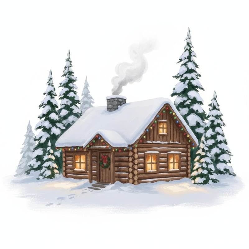 Cozy Log Cabin in Snowy Forest