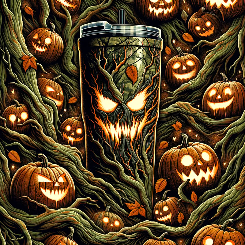 Watercolor Camo Background with Jack-o’-Lanterns