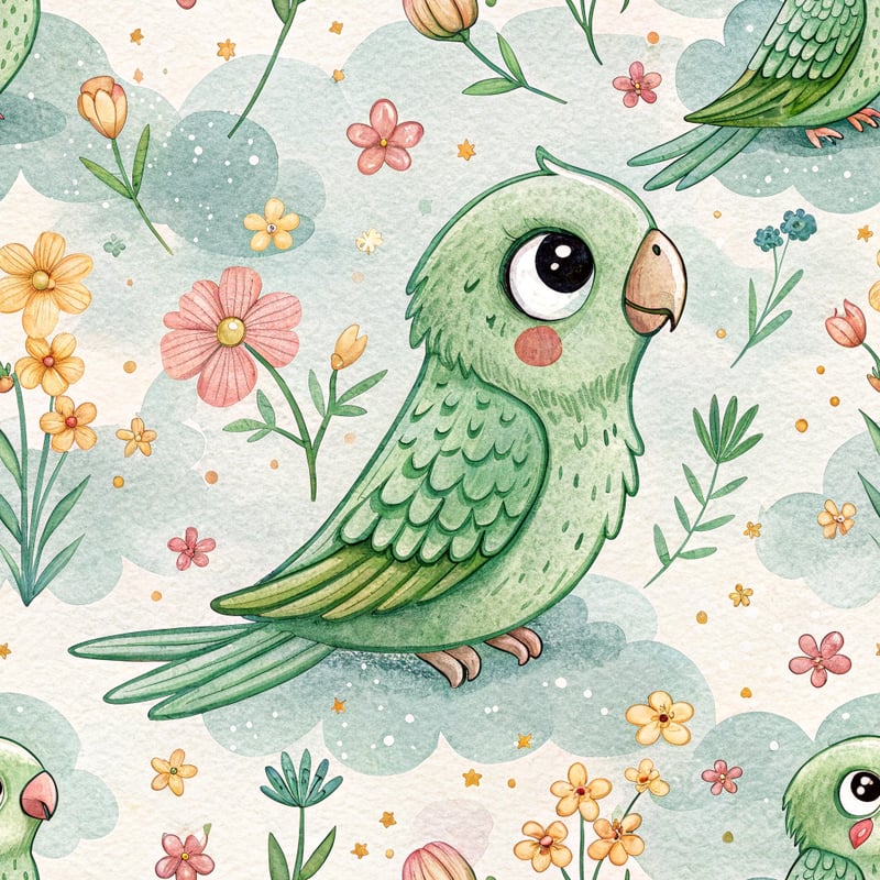 Green Parakeet in Whimsical Pose