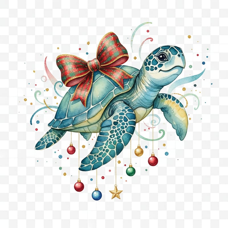 Watercolor Turtle with Holiday Decor