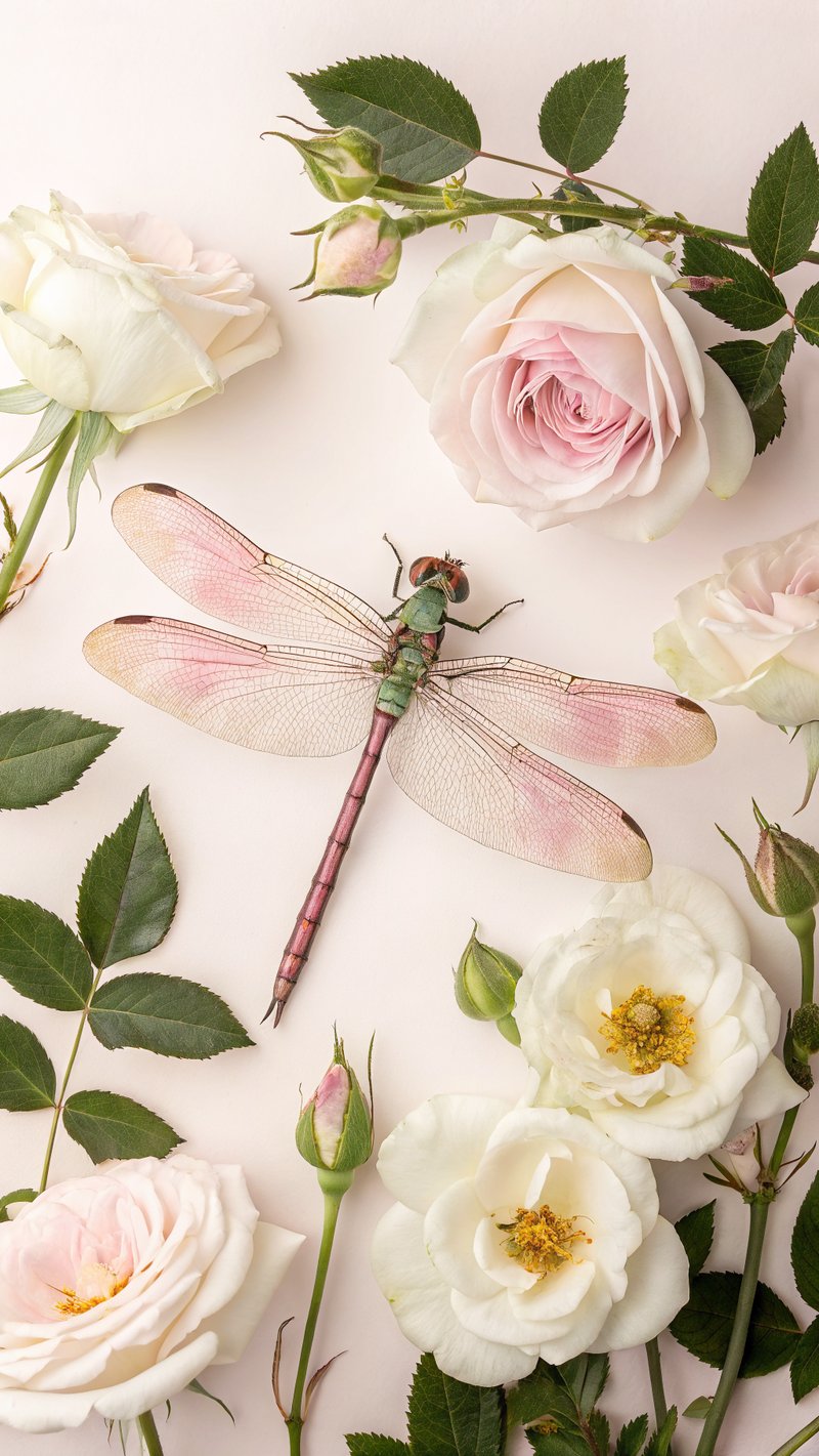 Photorealistic Dragonfly with Roses