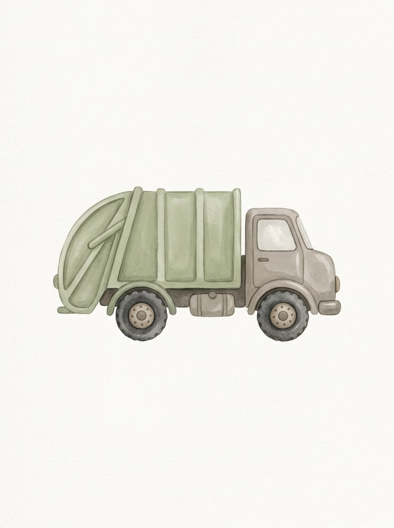 Minimalist Vintage Garbage Truck Art