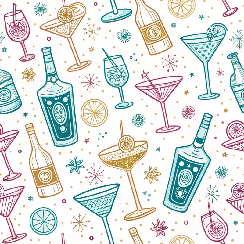Neon Cocktail Line Art Pattern