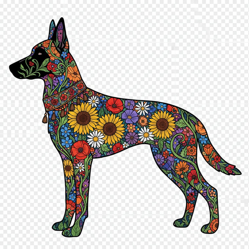 Boho Floral Belgian Malinois Illustration