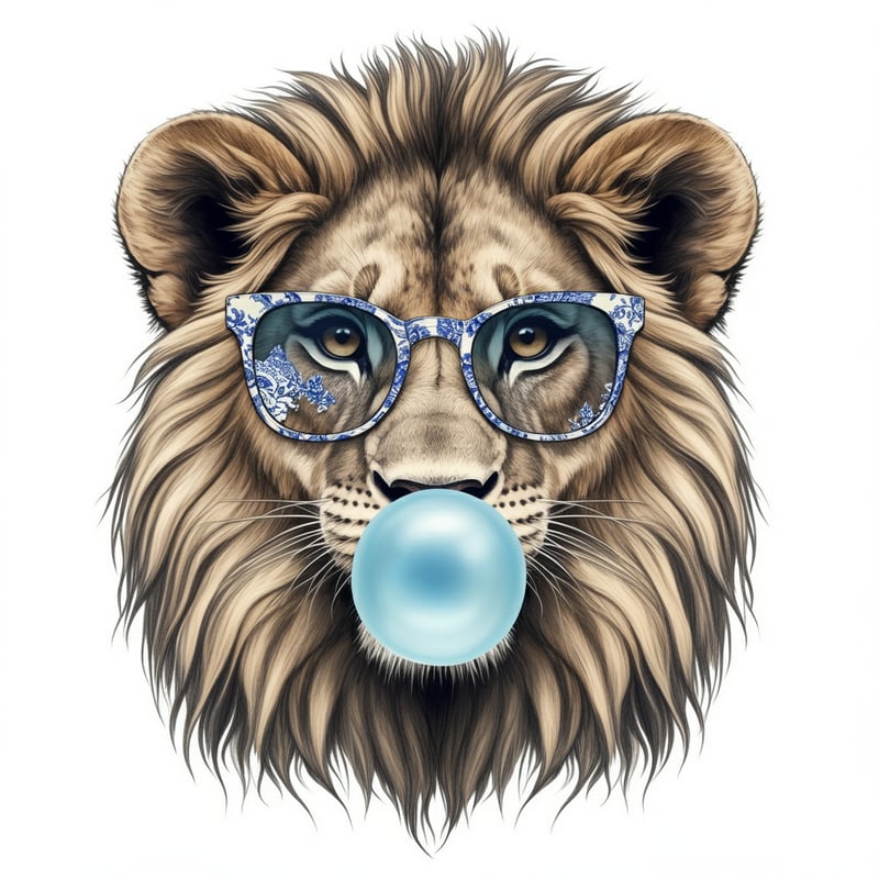Cute Lion Cub with Sunglasses Drawing
