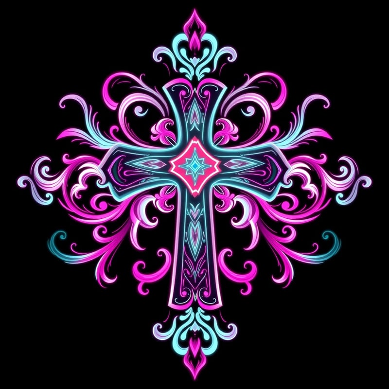 Symmetrical Neon Fantasy Cross Design