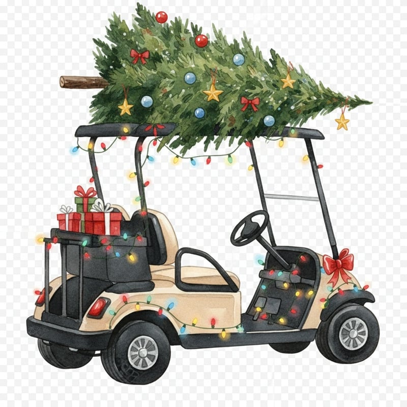 Festive Christmas Golf Cart Illustration