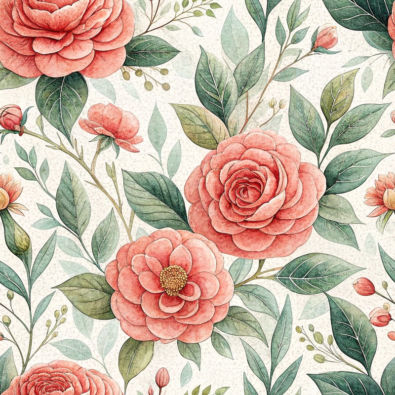 Coral Pink Camellia Pattern