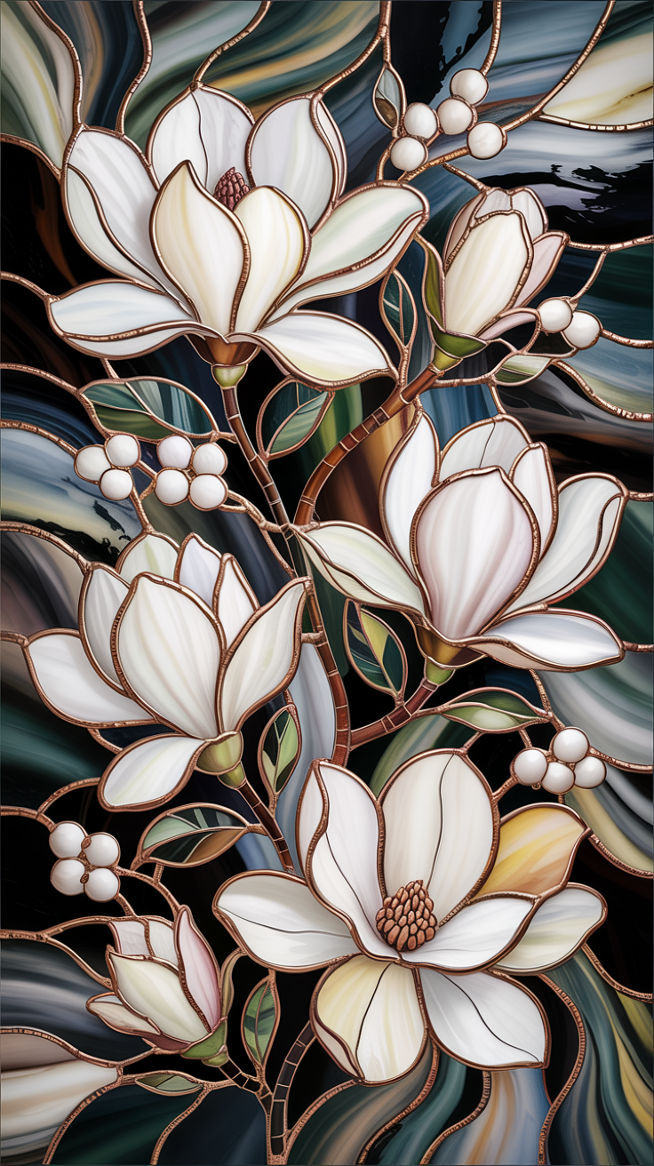 Stained Glass Magnolia Artwork