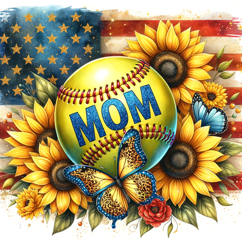 Vibrant Softball with American Flag and Butterflies