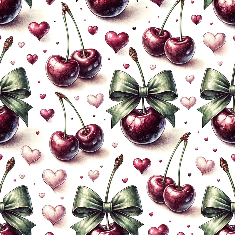 Glossy Cherry Pattern with Vintage Bows