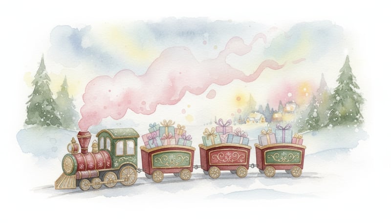 Vintage Christmas Train Watercolor