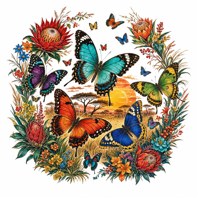 1990s Vintage African Butterfly Illustration