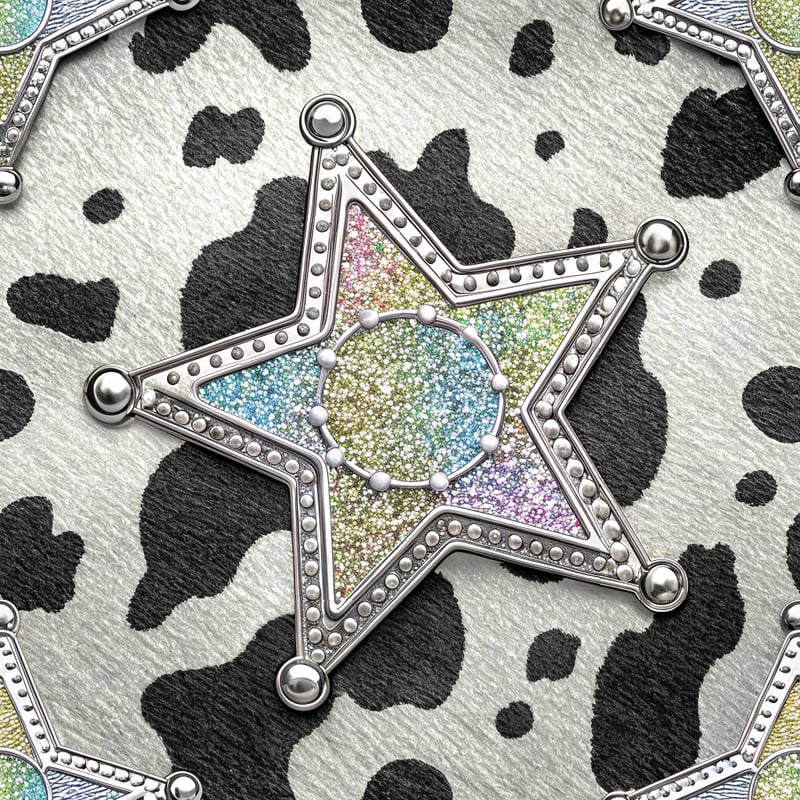 Iridescent Sheriff Badge with Cow Print