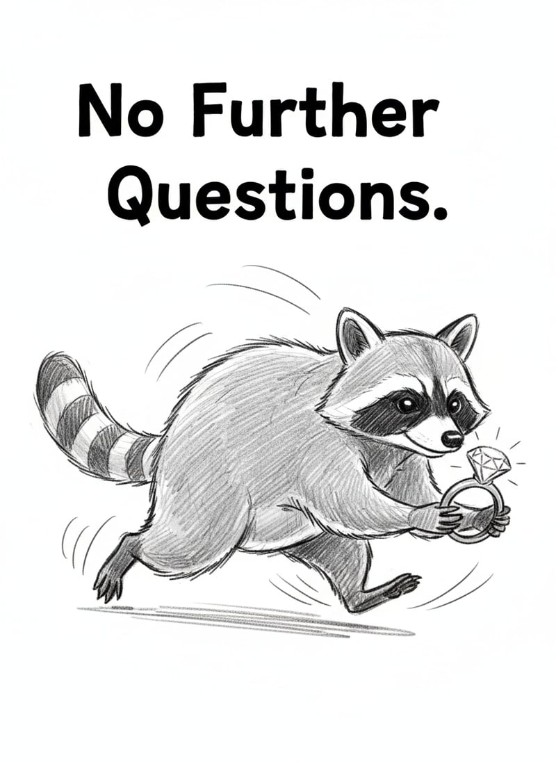 Raccoon Sketch with Stolen Object