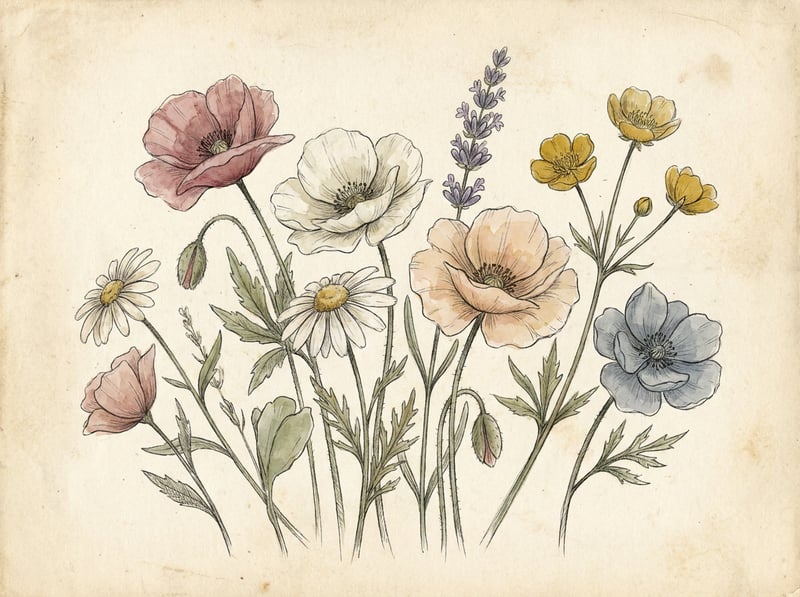 Vintage Botanical Print of Wildflowers
