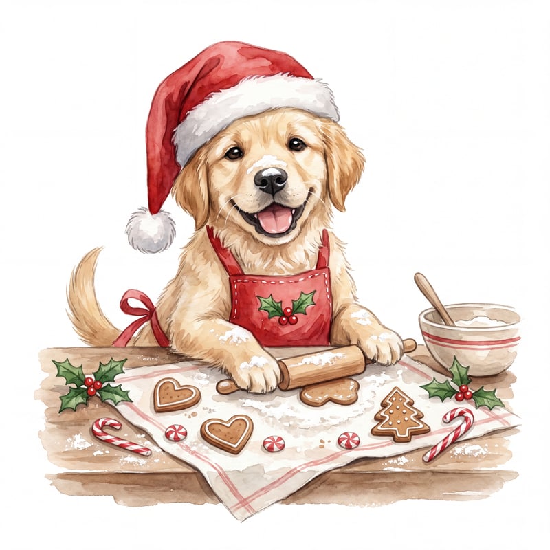 Golden Retriever Baking Christmas Cookies