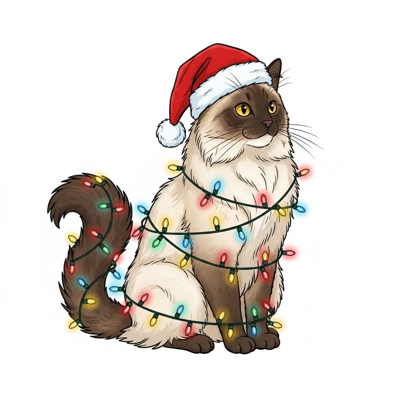 Snowshoe Cat with Christmas Lights