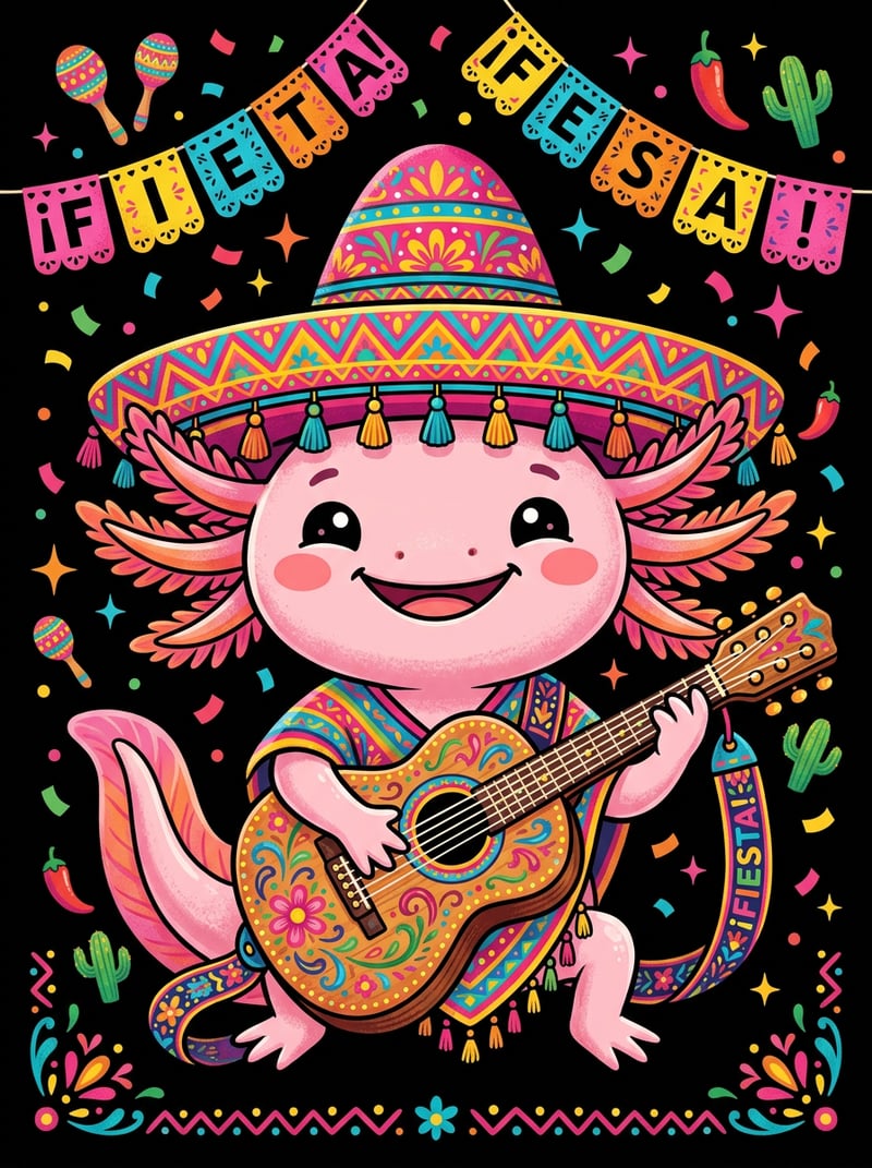 Smiling Axolotl Playing Guitar