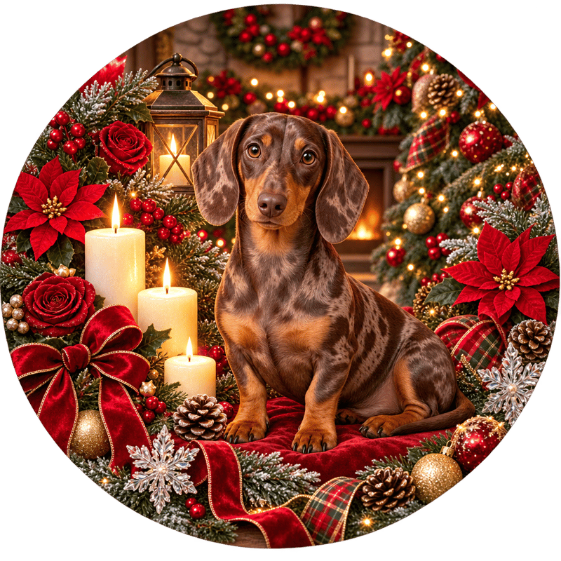 Chocolate-Dapple Dachshund Holiday Circle