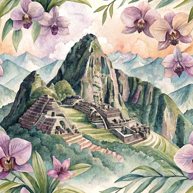 Abstract Watercolor of Machu Picchu