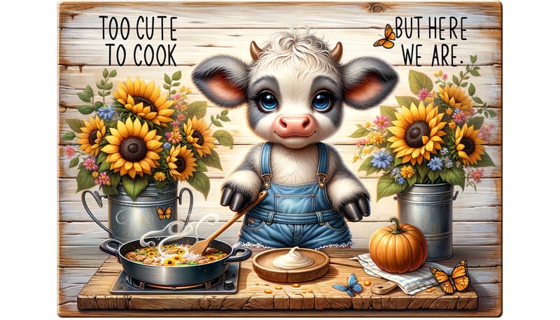 Whimsical Cow Cooking in Farmhouse Style