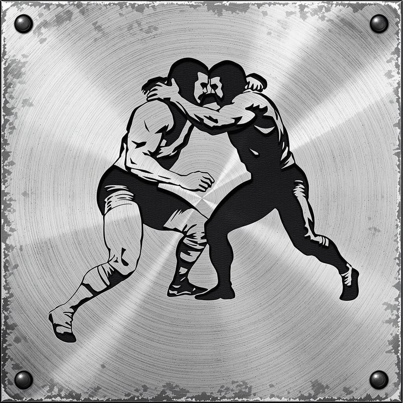Engraved Pewter Wrestlers Illustration
