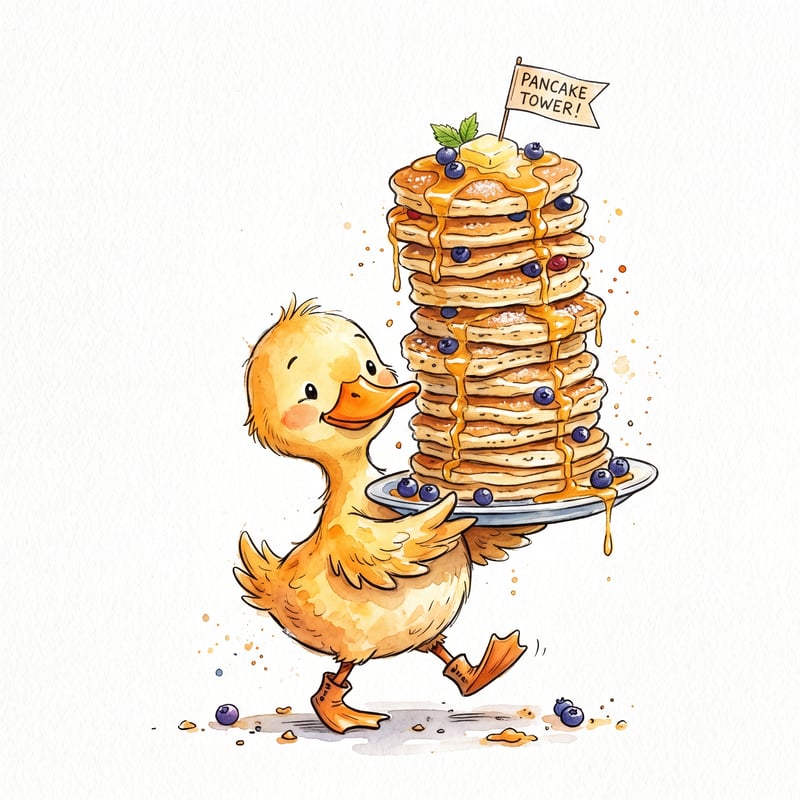 Duck Carrying Tall Pancake Stack