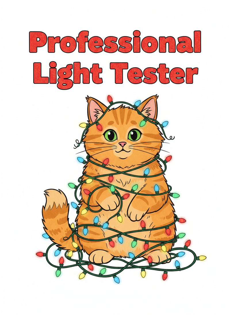 Cartoon Cat with Christmas Lights