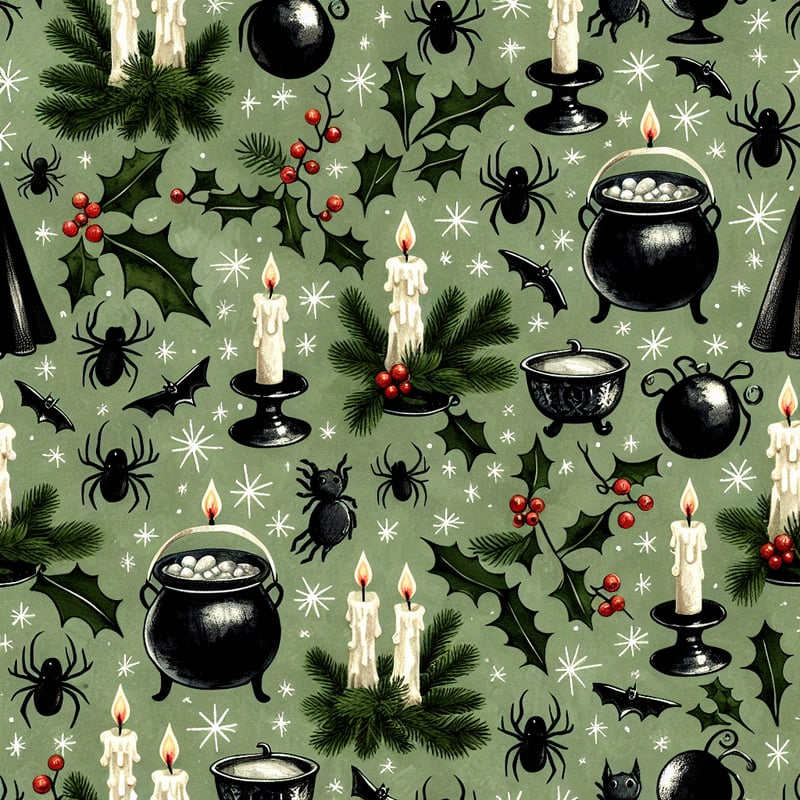 Witchy Yule Christmas Seamless Pattern