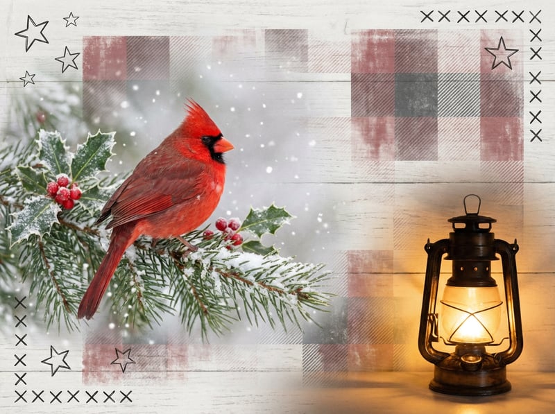 Winter Cardinal on Snowy Pine Branch