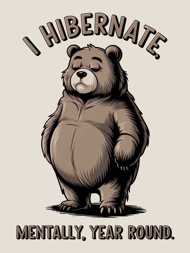 Retro Bear Illustration with Hibernation Text
