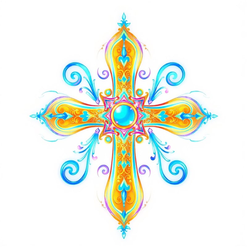Iridescent Blue Fantasy Cross Design