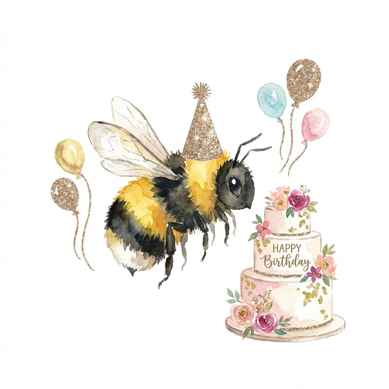 Watercolor Bumble Bee Birthday Art